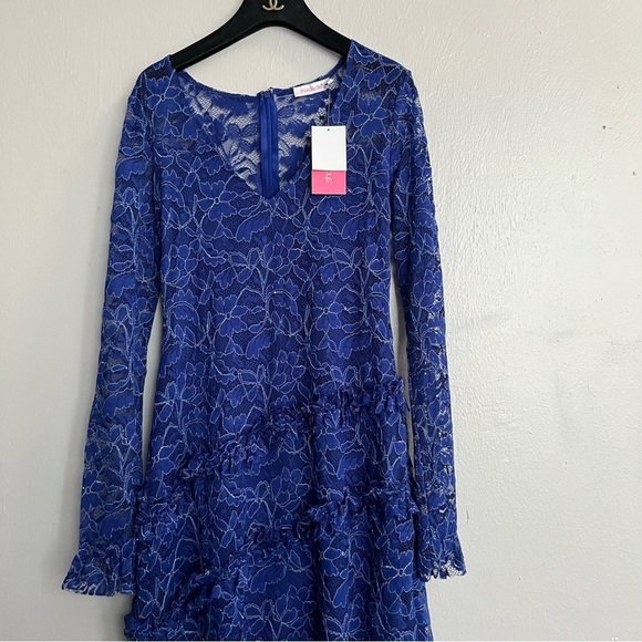Shoe Dazzle NWT Royal Blue Lace Ruffle Trim Dress - Picture 10 of 14